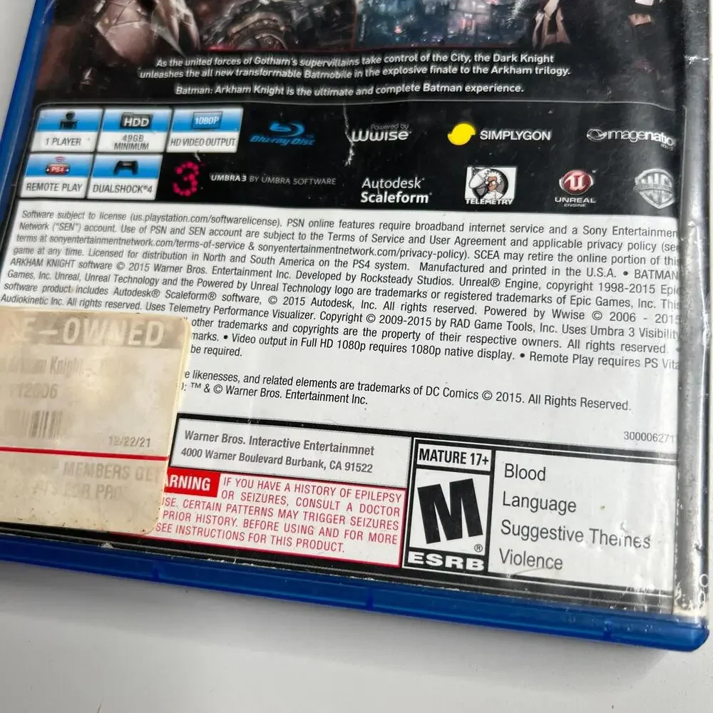 Batman: Arkham Knight PS4 – Complete w/ Disc &‎ Case
